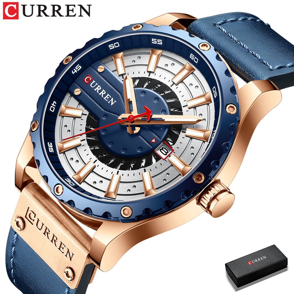 CURREN Men's Watches Top Brand Fashion Leather Casual Quartz waterproof 8374