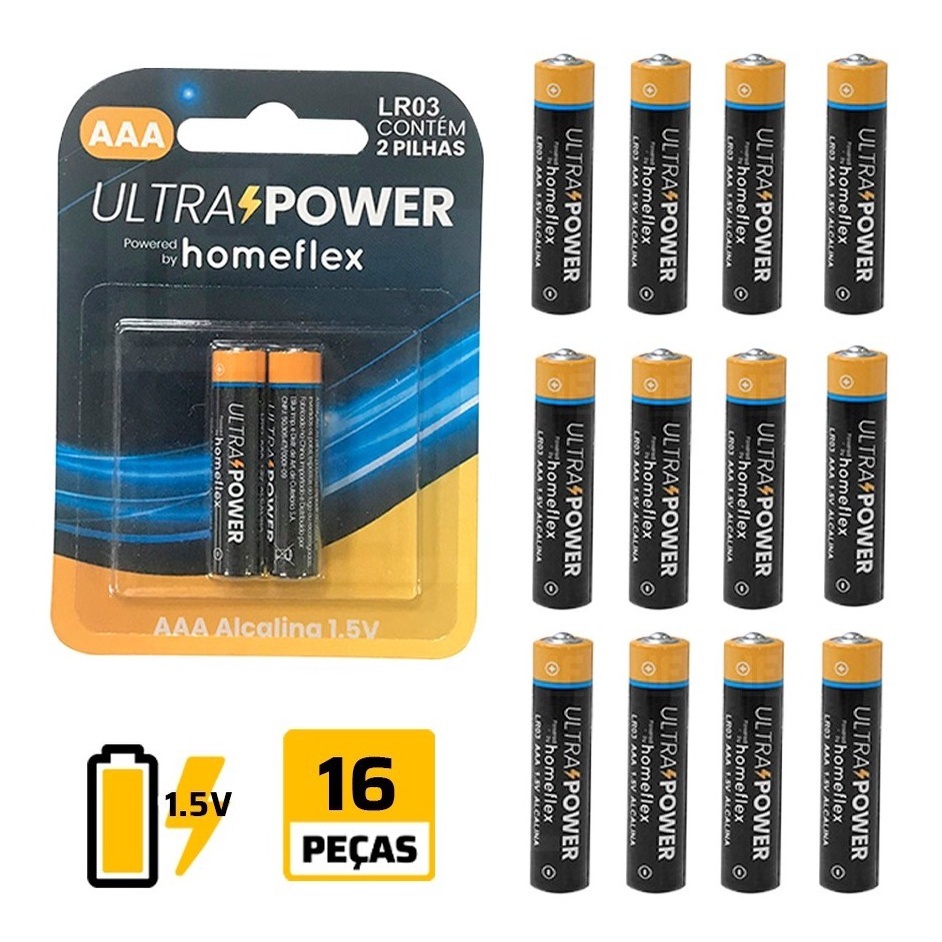 Pilha Alcalina Aaa Palito Lr03 1,5v Pequena Com 16 Unidades - Home Appliances
