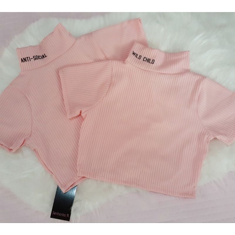 Cropped Canelado Golinha moda feminina tendência Blusinha gola