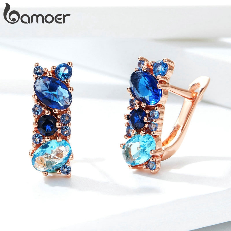 Detalhes do Brincos Bamoer Nobre Rose Gold Redondo Cristal