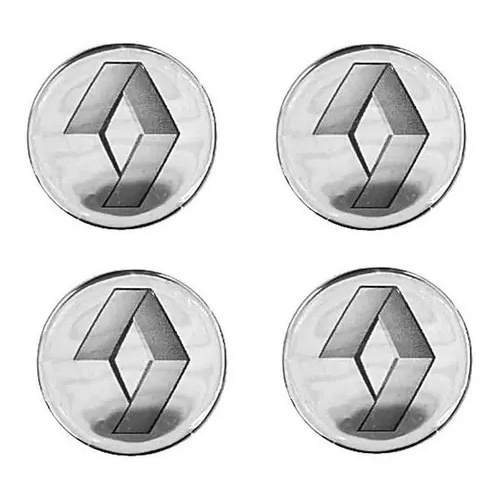 Kit Adesivo Calota Renault Roda 51mm Fundo Prata Resinado