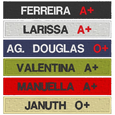 Patch Sutache Tarja Tarjeta Bordada de Identificação Velcro ou termocolante