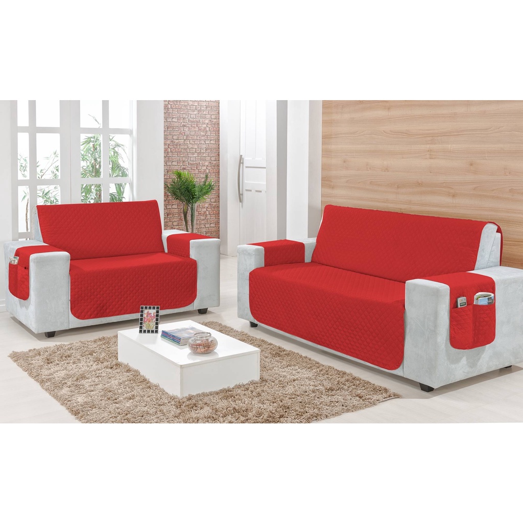 Kit Conjunto Capa Sofa De 2 e 3 Lugares Protetor Retrátil Casa Porta Objeto Lateral Facil de limpar Elegante Bolsos