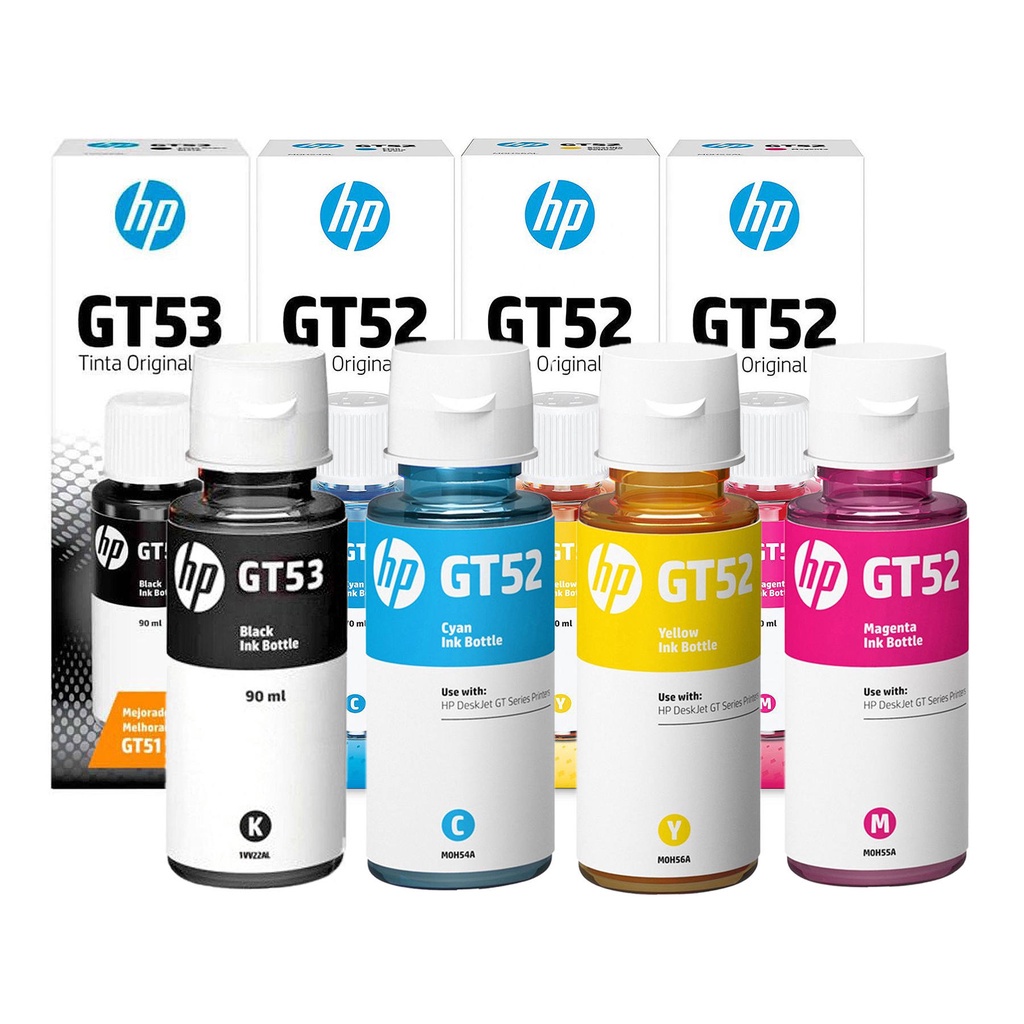 Kit Colorido Tinta HP GT53 GT52 Original para HP Deskjet GT5822 com 4 Garrafas