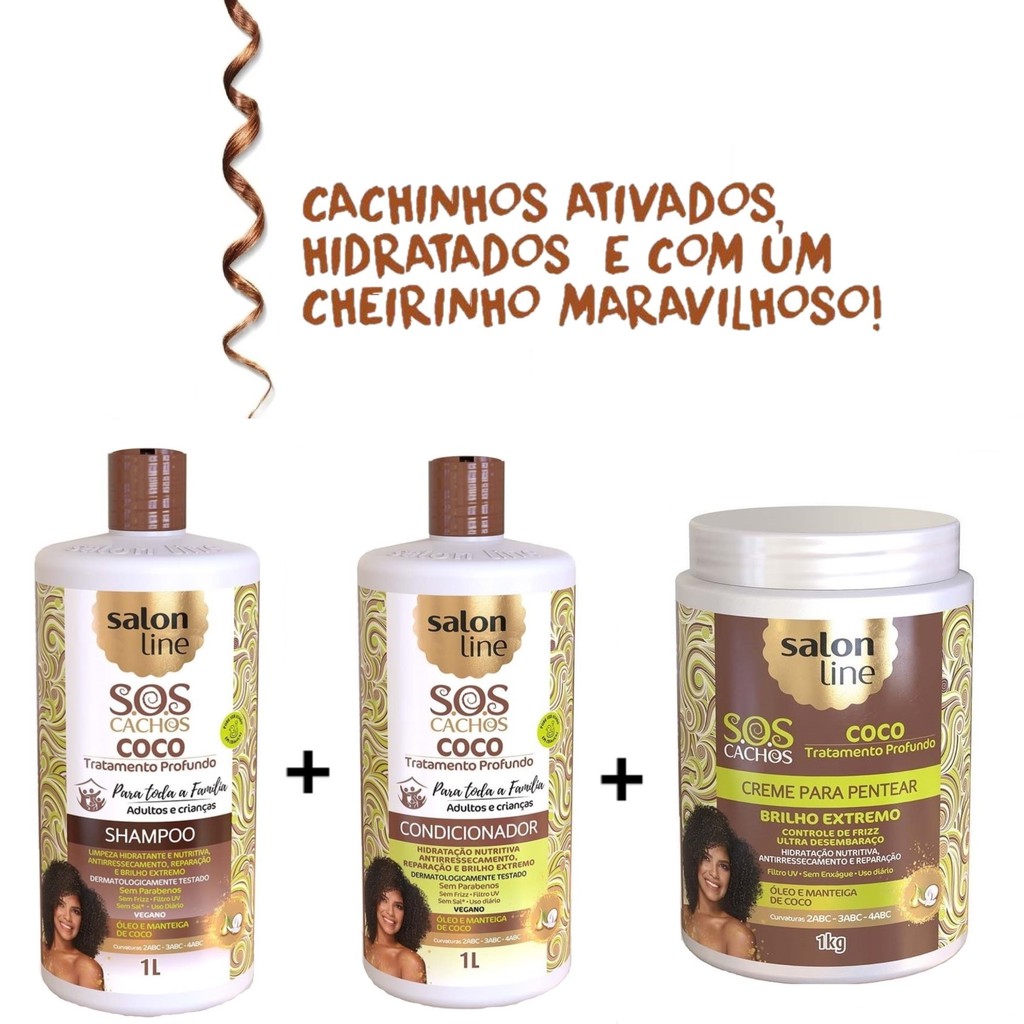 Kit Shampoo Condicionador Creme De Pentear 1l Salon Line Sos Cachos Coco Shopee Brasil