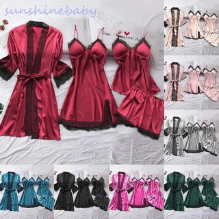 Conjunto De 4 PeçAs De Pijama Sexy Feminino Com Almofada De Renda