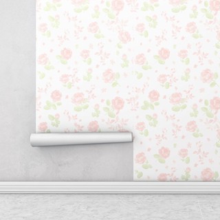 Papel de parede floral romance com fundo branco e flores rosa Para Sala e Quarto em Oferta na Shopee