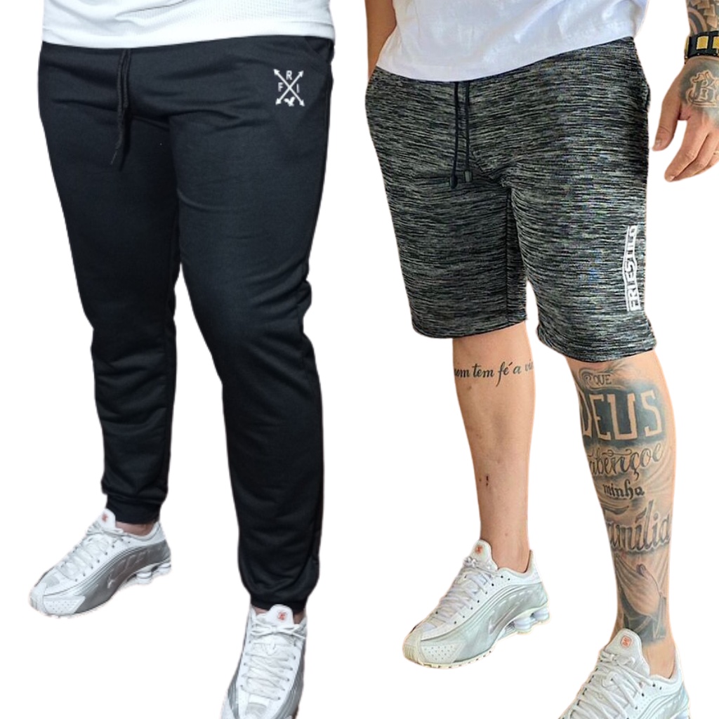 Kit Bermuda e Calça Jogger de Moletom Moletinho Academia Treino