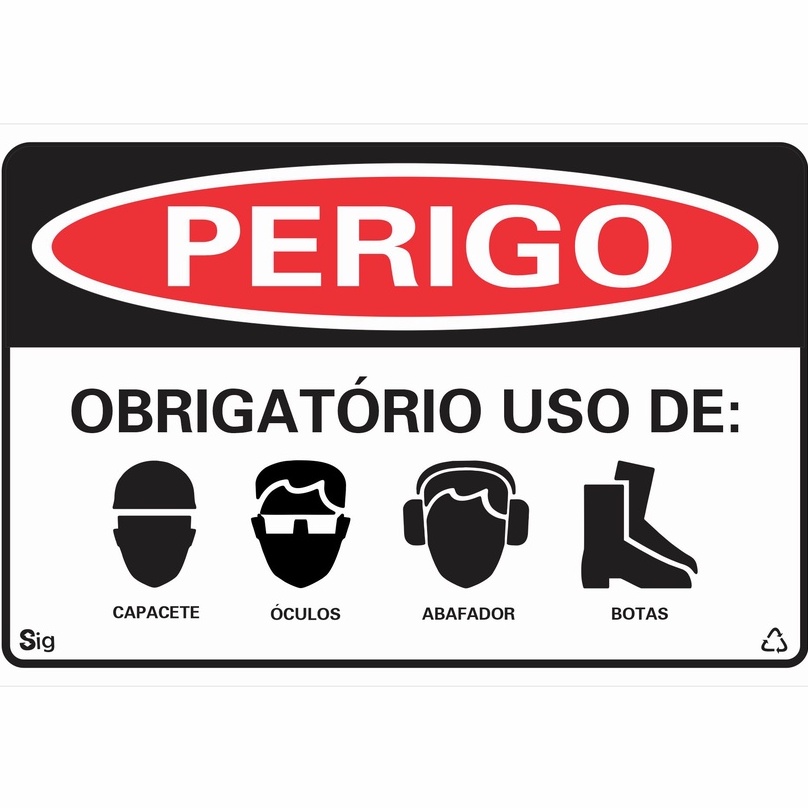 Placa de Sinalização PERIGO OBRIGATÓRIO USO DE:  20x30cm