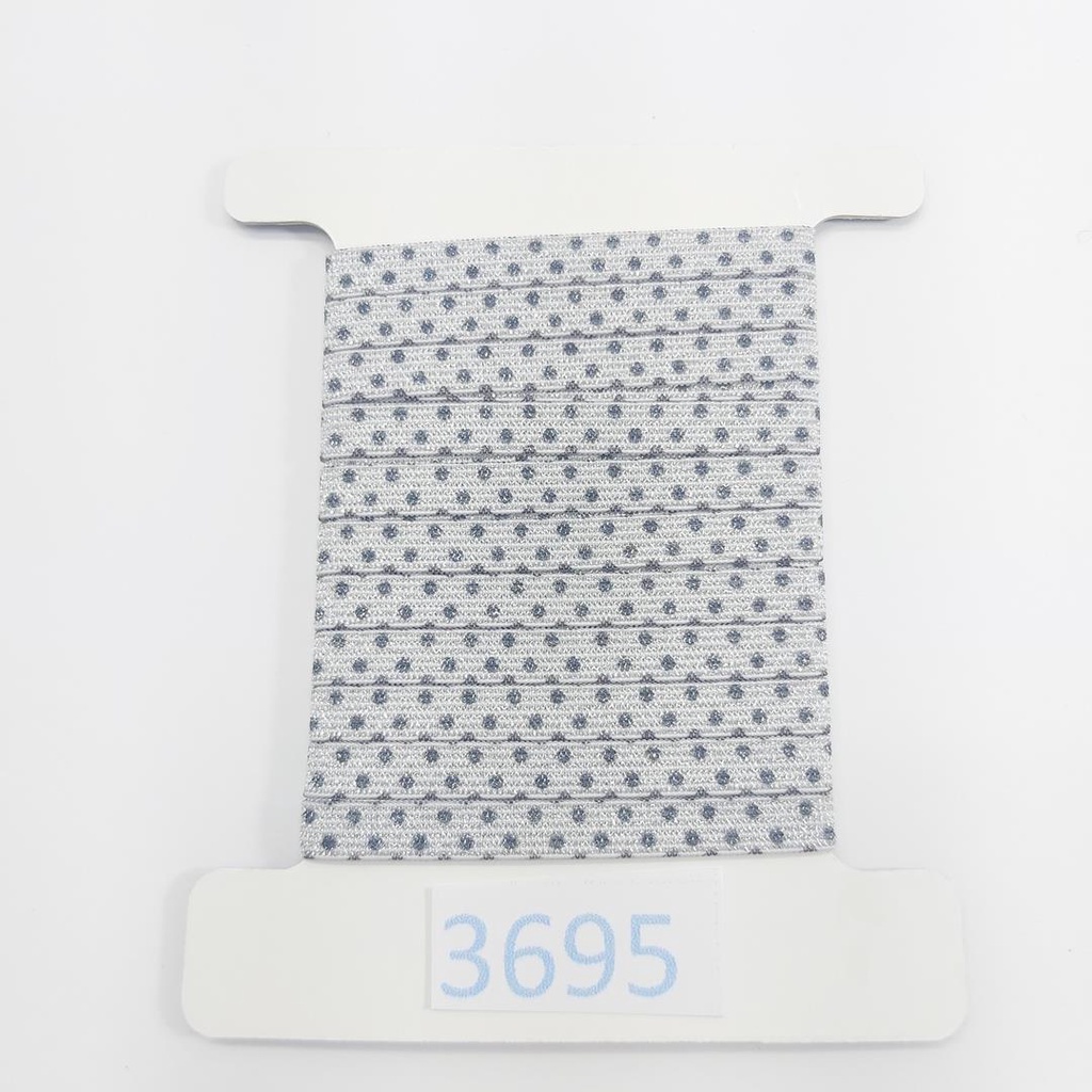 10 metros Elástico Lurex Especial 7mm Poá Branco Preto 3695 010 284A30