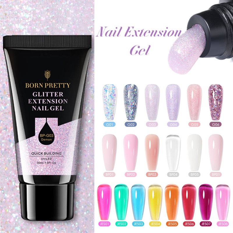 BORN PRETTY Gel Acrílico Glitter Extensão De Dedo 30/20ml De Rosa De Prata Unhas Verniz