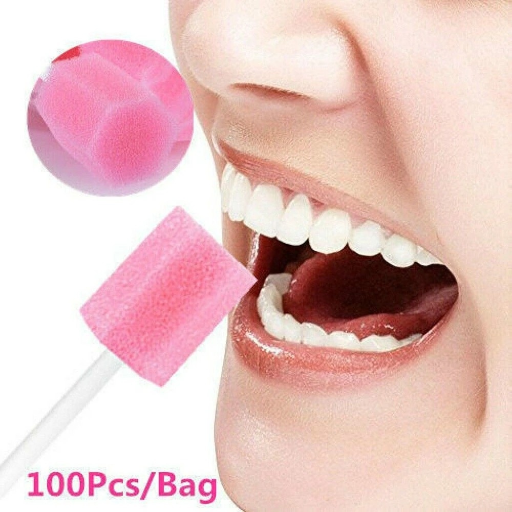 100x Disposable Oral Care Sponge Swab Tooth Cleaning Mouth Swabs With Stick em Oferta na Shopee