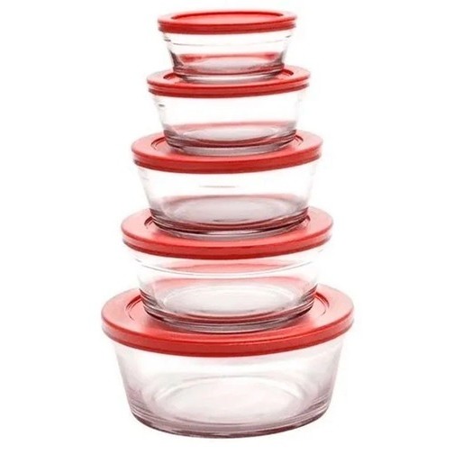 Conjunto De Potes De Vidro Com Tampa (tigelas) - 5 Peças