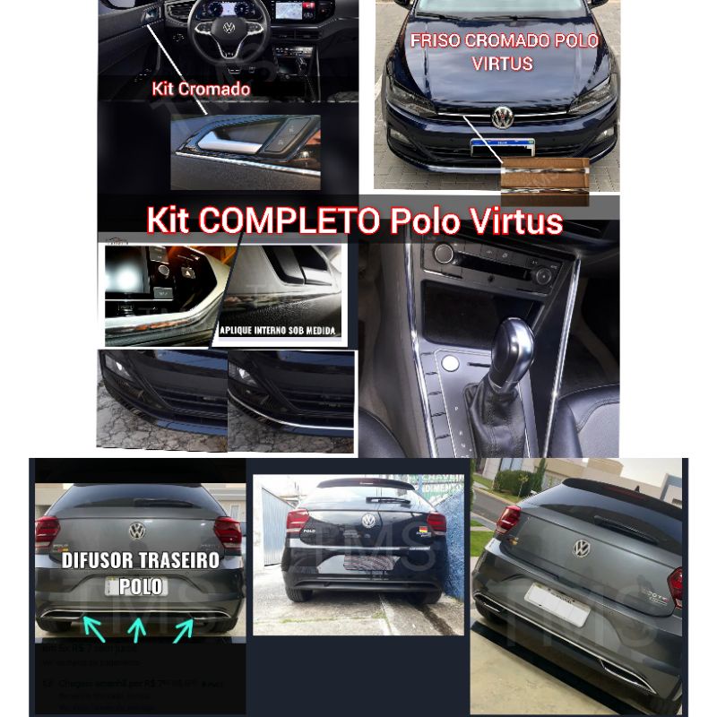 Aplique kit cromado Polo parachoque dianteiro e traseiro com difusor