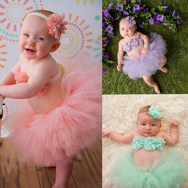 3pcs Baby Girl Toddler Roupas Florais + Faixa De Cabelo + Saia Tutu Propulsor De Fotos em Oferta na Shopee