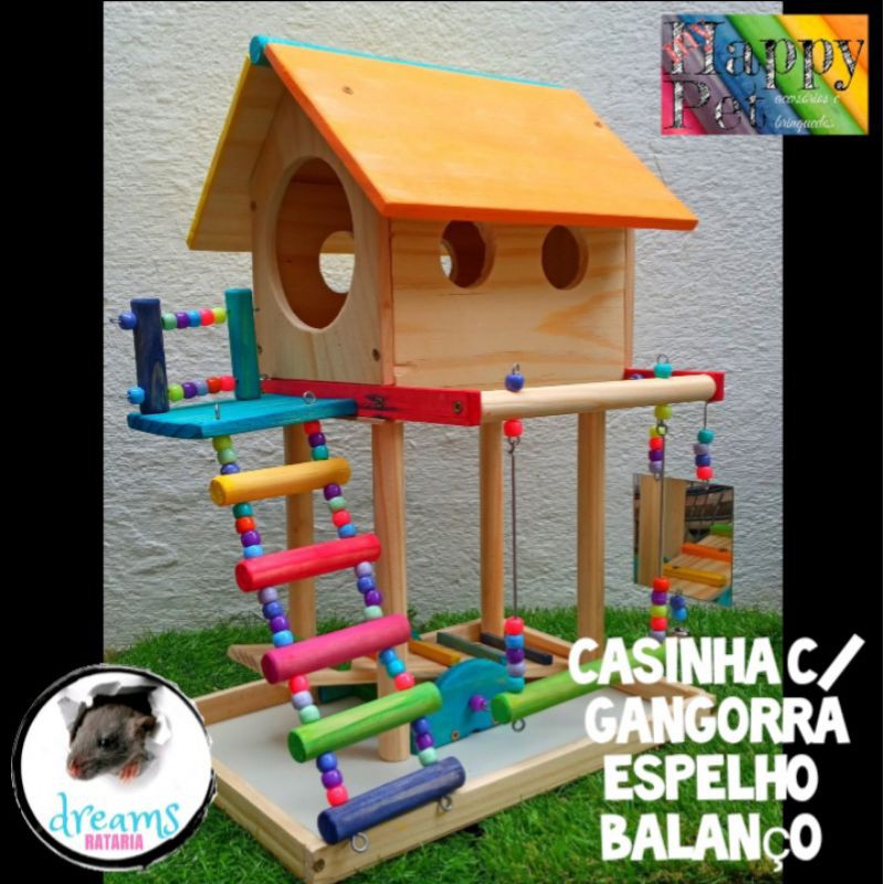 Playground Calopsita parquinho Casinha com gangorra, espelho e balanço ...