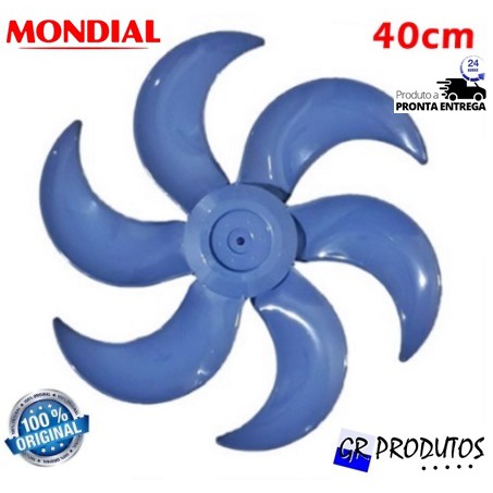Hélice / Botão Trava / Hélice + Botāo Ventilador Mondial 40cm 40 Vt41 ou V45 ou Nv-75 ou Maxi Power 6 Pás Azul Original EIXO Redondo 8mm Kits