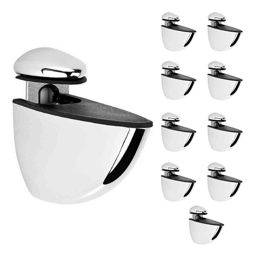 10 Suporte Tucano Grande Plastico Cromado Regulável para Prateleira Vidro ou Madeira