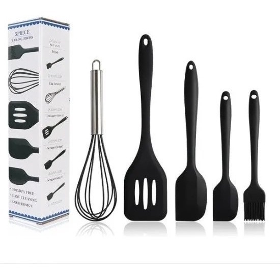 Kit 5 Utensílios De Silicone Maciço Espátulas De Cozinha