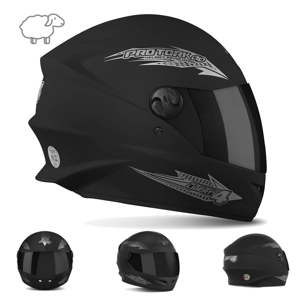 Capacete Fechado Pro Tork New Liberty Four 4 Feminino Masculino para moto Motoqueiro Motociclistacom Viseira Escura Fumê ou Viseira Cristal Preto Fosco Amarelo Azuil Branco Rosa Vermelho Simples Prata