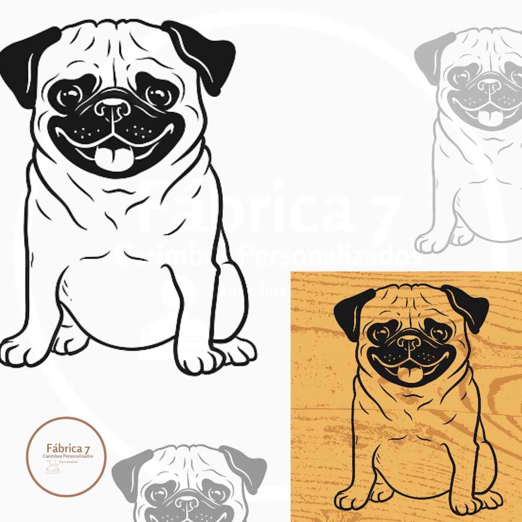 Carimbo de madeira decorativo para embalagem/tags/cartão LOVE PUG 4X4 cm