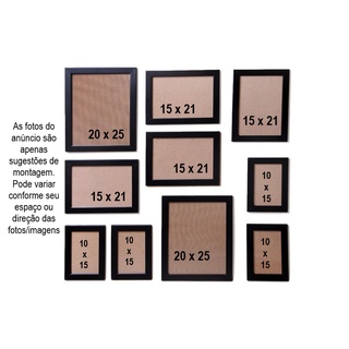 Kit 10 Molduras Com Vidro : 4 10x15 + 4 15x21 + 2 20x25 para uso em parede em Oferta na Shopee