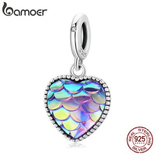 Bamoer Encantos 925 Escama De Peixe De Prata Da Forma Do Coração 4.5 Milímetros Abertura Pingente Acessórios De Moda Adequado Para Diy Pulseira E Colar Scc2007