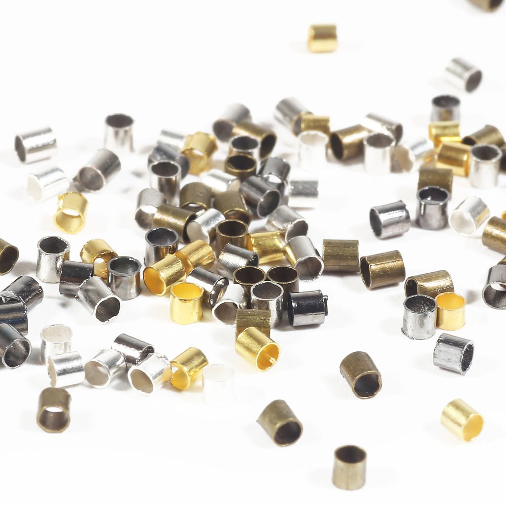 Beadia 500 Pçs/Lote Contas De Cobre Tubo Crimp End Stopper 1.5/2mm Tamanho Para Fazer Jóias Pulseira Colar