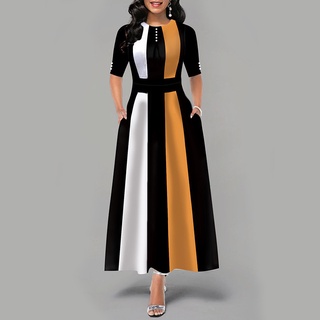 Vestido Longo Feminino De Manga Curta Slim-Fit