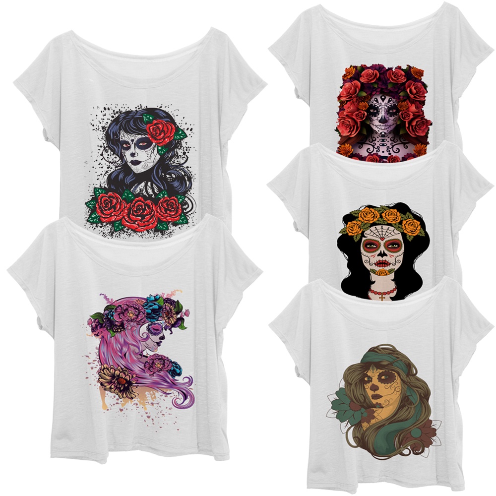 Camiseta Blusa Feminina Plus Size Catrina Caveira Mexicana Tamanho Grande até G3 (56)