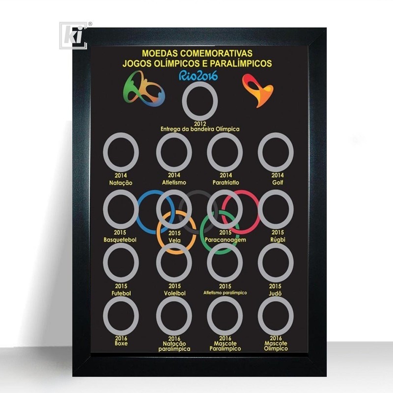 Quadro Decorativo Moedas Olimpiadas (NÃO É EXPOSITOR) Moldura 32x44cm