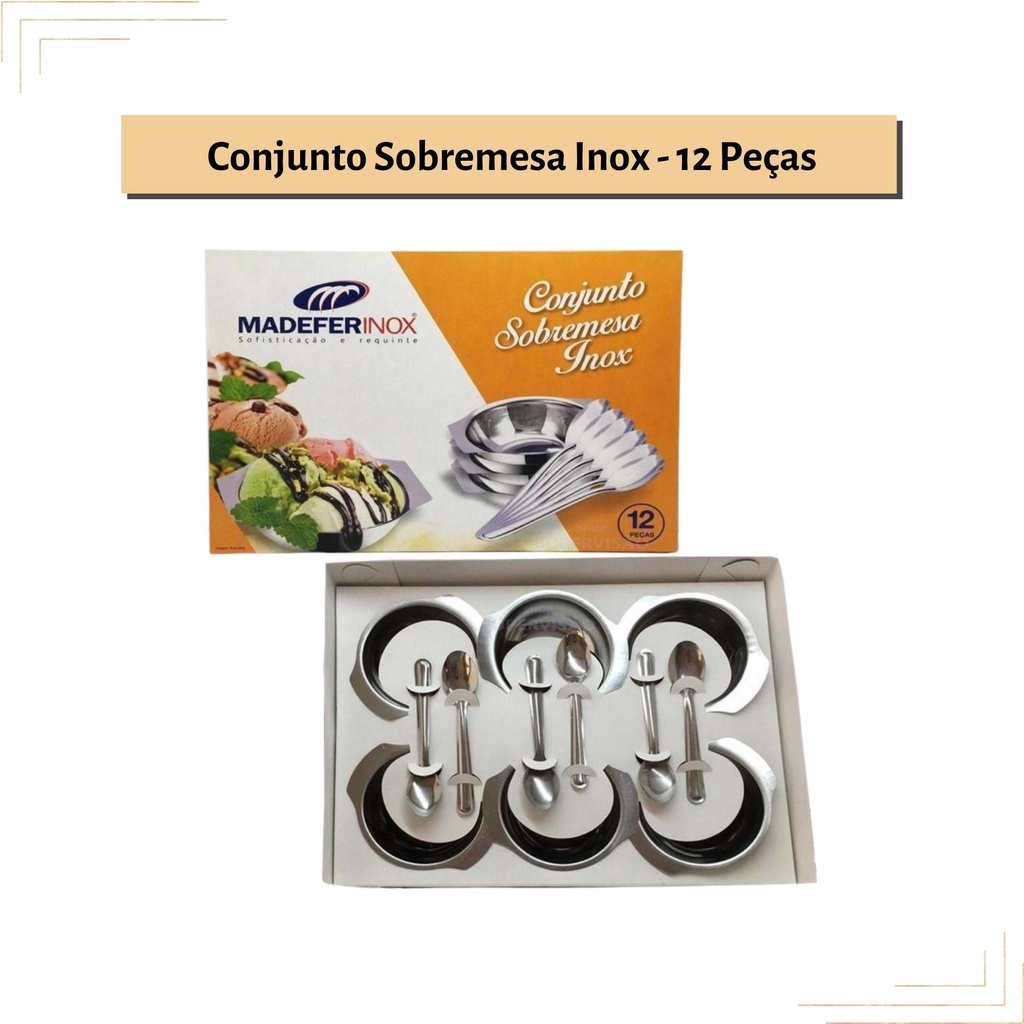 Kit de sobremesa conjunto com 12 peças 6 taças 6 colheres aço inox em Oferta na Shopee