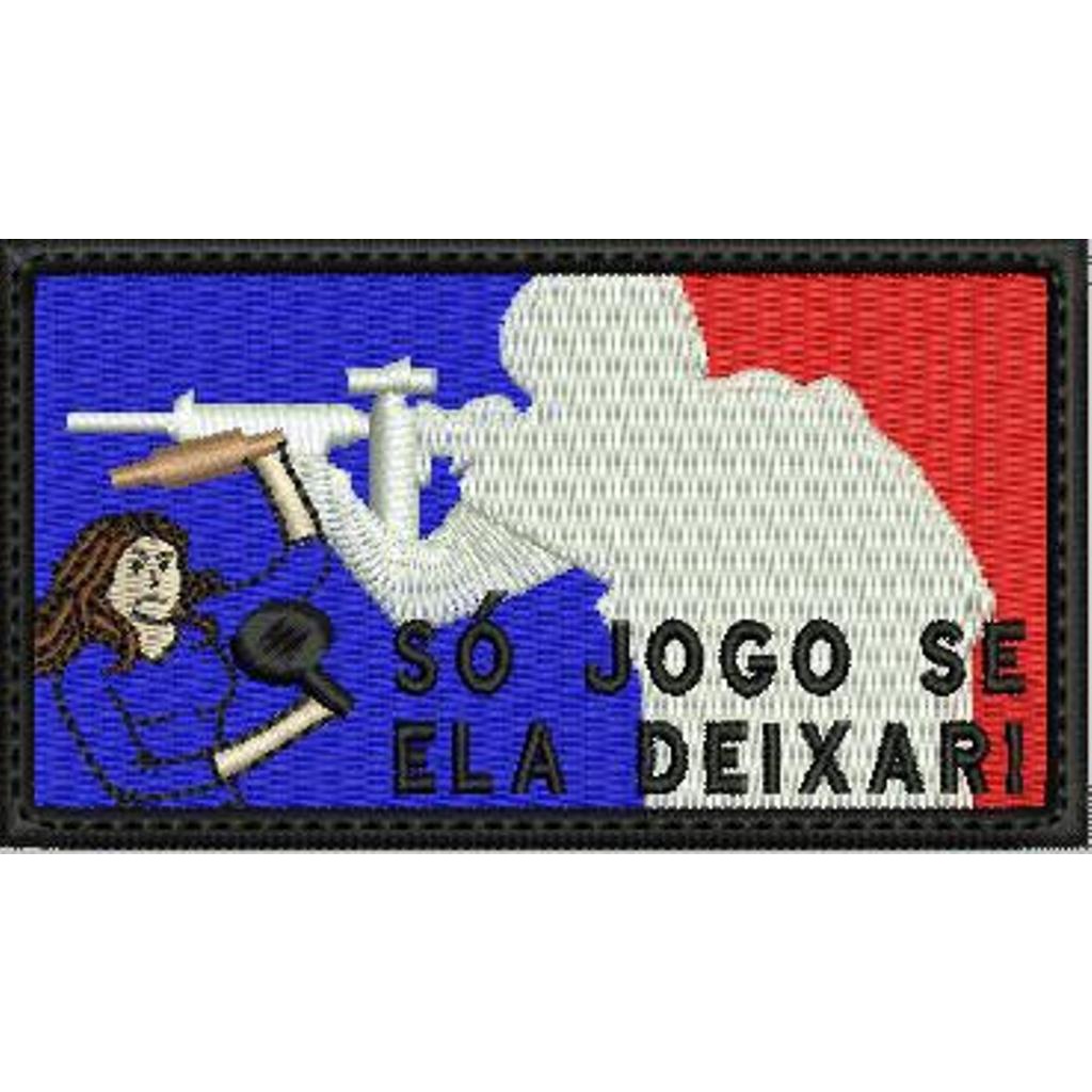 PATCH BORDADO AIRSOFT SO JOGO SE ELA DEIXAR 8,5 x 5 cm 4 COR DE CABELO com carrapicho, para costurar ou Termocolante