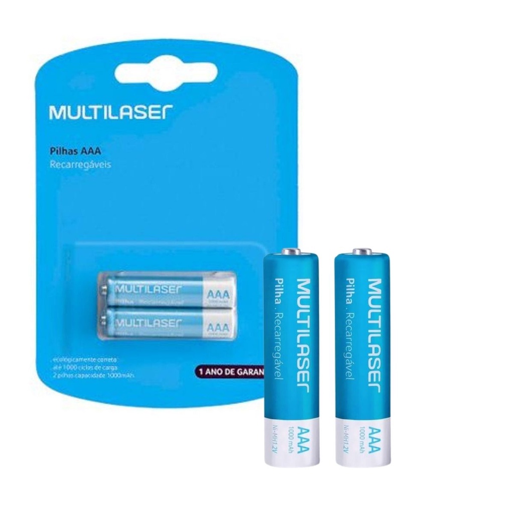Pilhas recarregáveis AAA Multilaser 1000 mAh 1.2v 2 unidades