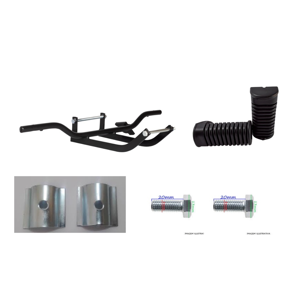 Kit Estribo com berço/Parafusos/ chapa de fixação/Borrachas Titan/fan 125 150