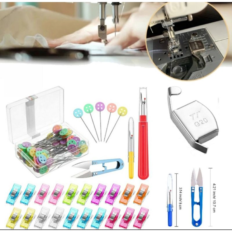 kit Costura, Alfinetes, Abridor de Casa, Guia Magnética, Mini Prendedor e Tesoura  de Arremate.