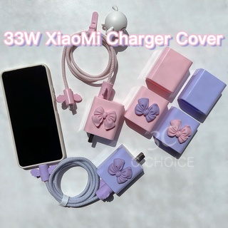 [Escolha De Valor] Protetor De Carregador 5 Em 1 Para XIAOMI 33W 10/Redmi K30 Pro 10x 11 Youth Cute DIY PINK BOW Bobinador De Cabo De Cobertura Do silcione Macio
