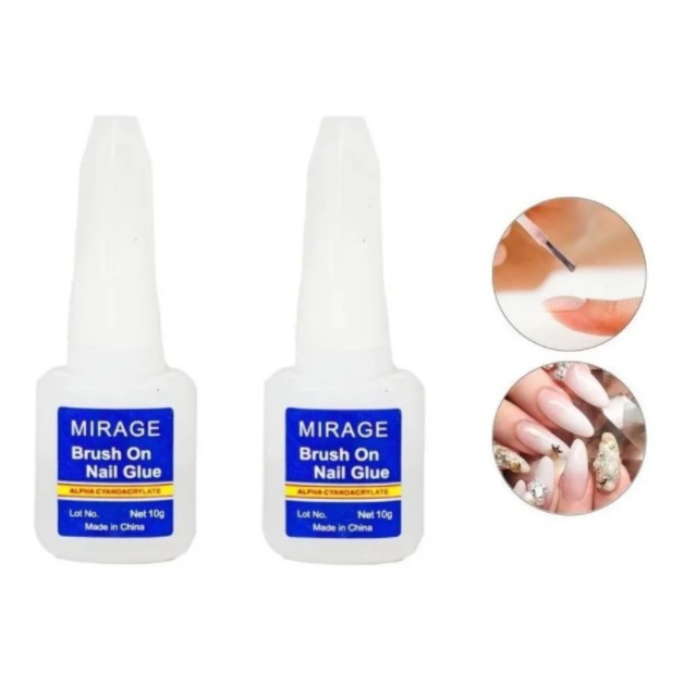 2 Cola Com Pincel Unhas Tips Alongamento Acrigel Fibra 10g