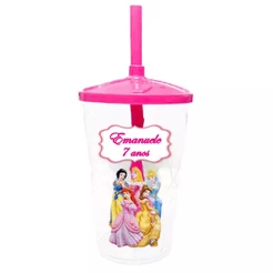 30 Copos Twister Shake Personalizado 400ml C/Tampa e Canudo Lembrancinha Princesas Disney