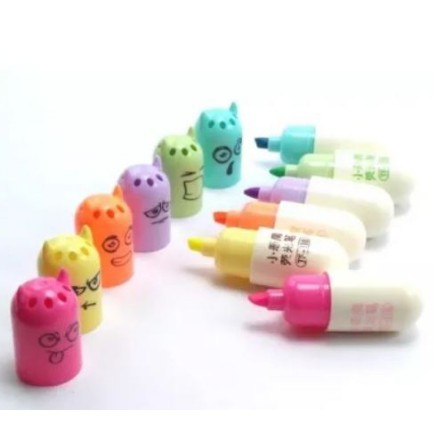 Kit 6 Marca Texto Carinhas Marcadores de Texto Coloridos Mini