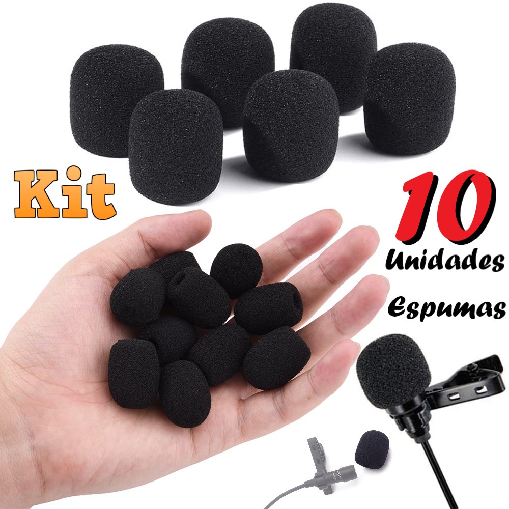 Kit 10 Espumas Externa Tampas Protetora Bocal Para Microfone de Lapela Headset Antirruído Anti Puff Filtro Corta Vento