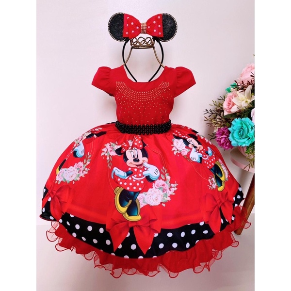 Vestido Infantil Minnie Vermelho E Rosa Vestido Temático Infantil