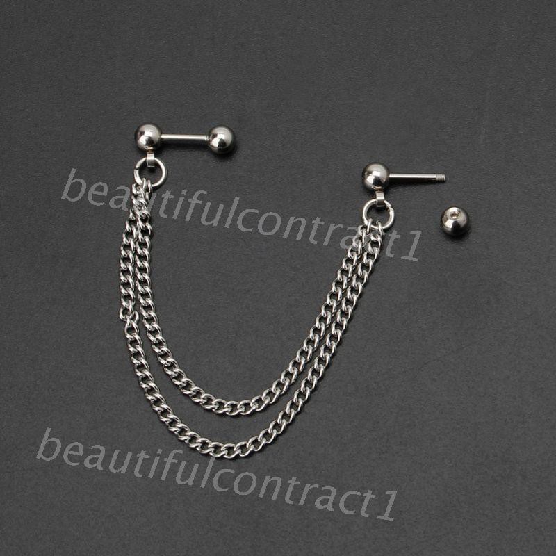 Brinco Punk Tarraxa / Corrente Dupla / Piercing / Orelha / Cartilagem Unissex em Oferta na Shopee