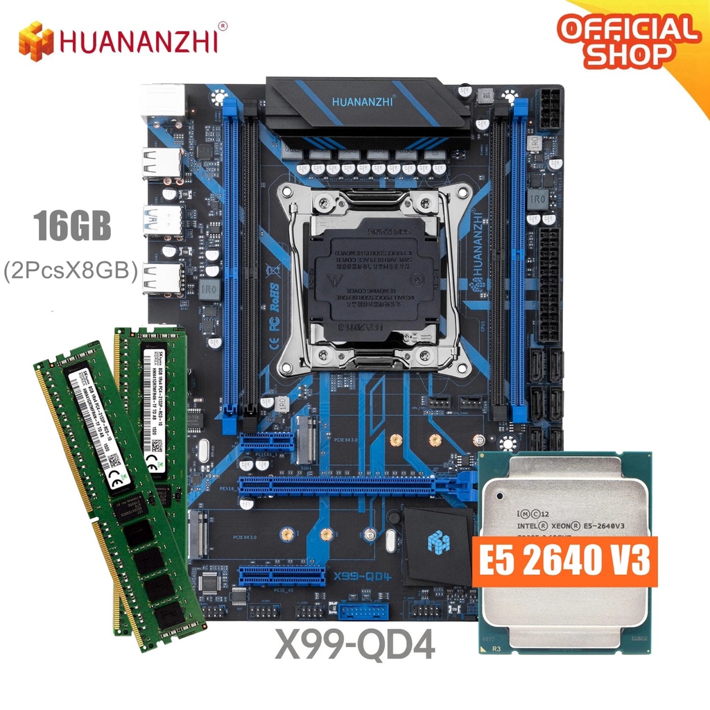 【 】 HUANANZHI X99 QD4 X99 Placa-Mãe Com kit Combinado XEON E5 2640 V3 16GB (2 * 8G) DDR4 RECC Memória NVME NGFF SATA USB 3.0