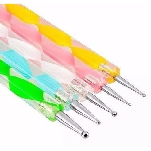 Kit 5 Estecas Boleadoras Carambola com ponta dupla para fazer Poá (bolinhas) formatos em 10 tamanhos diferentes