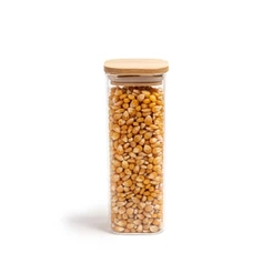 Pote De Vidro Mantimentos Quadrado Flat 400ml Tampa Bambu - Oikos