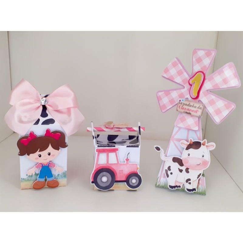 Kit festa 25 Lembrancinha personalizada fazendinha rosa- papelaria personalizada - caixa personalizada