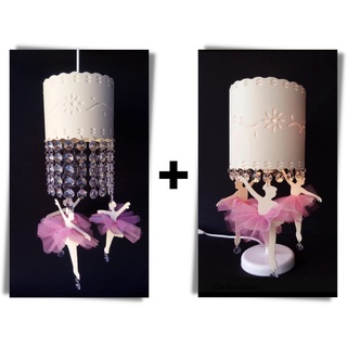 Lustre  Luminária Pendente + Abajur Infantil  Decoração Quarto de Menina Bailarinas 2 Peças Bivolt