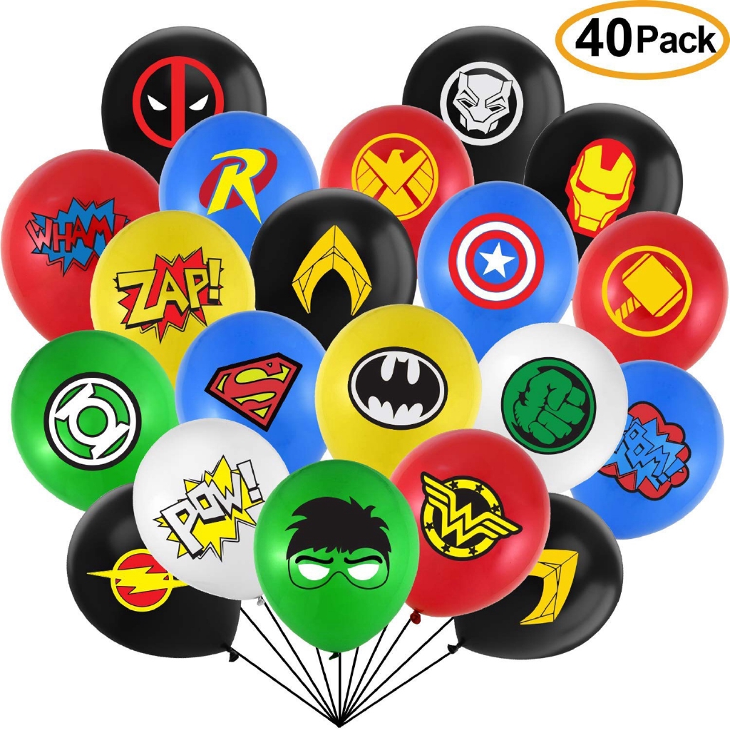 40Pcs Balões De Látex De Super Herói Impresso Crianças Aniversário Decoração De Festa De Aniversário Balões Superman Homem De Ferro Homem Aranha Thor Capitão América Pantera Negra Hulk
