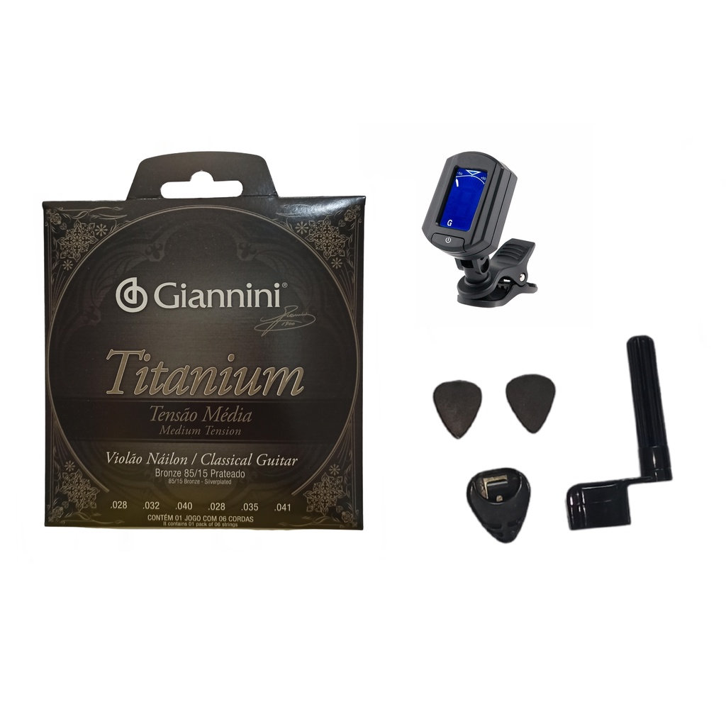 Kit Acessórios Violão Acústico Corda Giannini Porta Palheta